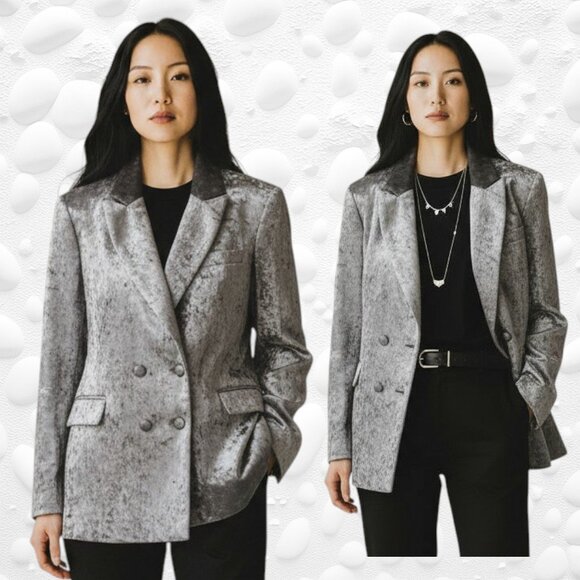 Stunning TOPSHOP Crushed Velvet Silver Fitted Blazer – Size US 4 (NWT) - Picture 2 of 9